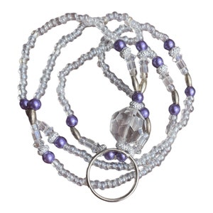 Badge Lanyard Beaded Handmade Purple & Clear Unisex ID Holder Gift for Her, Mother’s Day, Teacher gift, Unique gifts, One of a kind