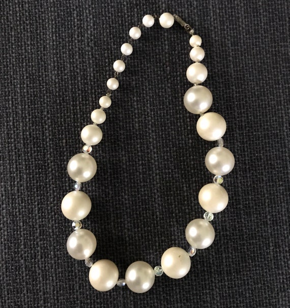 Vintage Laguna pearl and rhinestone necklace, 16 … - image 3