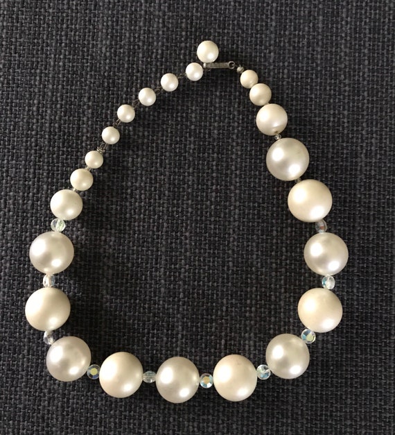Vintage Laguna pearl and rhinestone necklace, 16 … - image 2