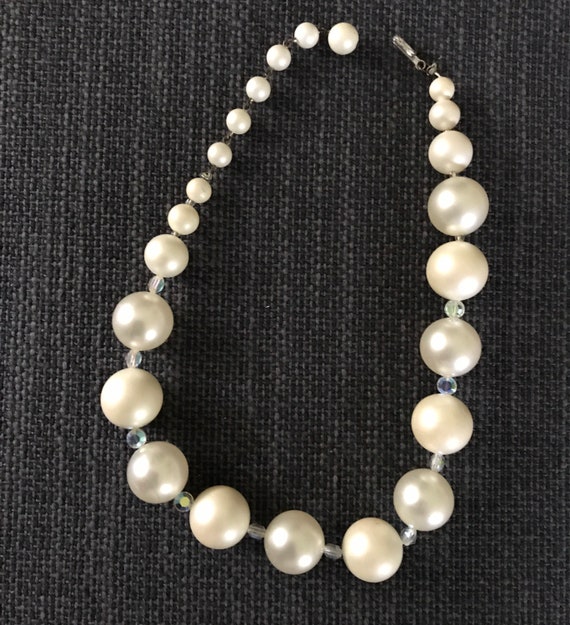 Vintage Laguna pearl and rhinestone necklace, 16 … - image 4
