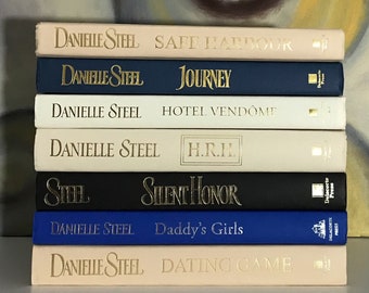 Set of Danielle Steel decorative books for staging, office + coffee table + bookshelf, vintage + modern books by color, books by the foot