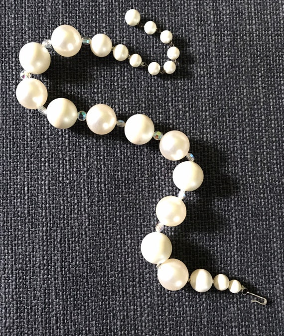 Vintage Laguna pearl and rhinestone necklace, 16 … - image 7