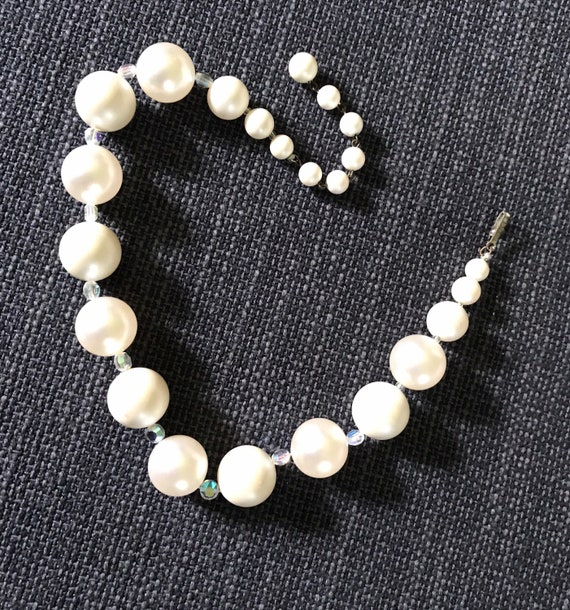 Vintage Laguna pearl and rhinestone necklace, 16 … - image 1