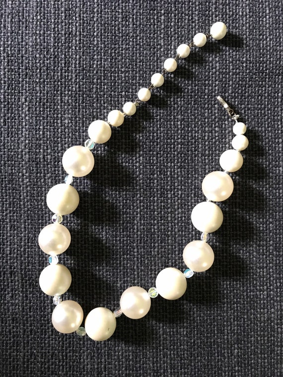 Vintage Laguna pearl and rhinestone necklace, 16 … - image 9