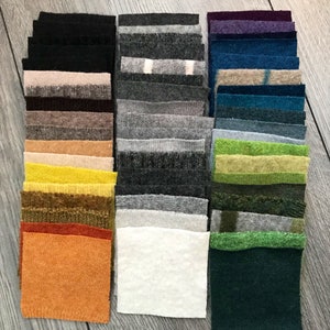 Felted wool squares 3”x 3”, set of 55 different squares, crafting, mittens, penny rugs, applique, zombies, patchwork, DIY, upcycle