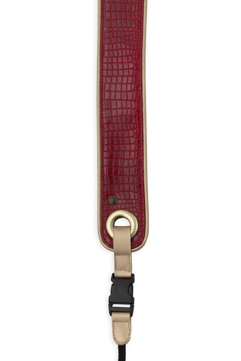 Red Alligator Print Leather Camera Strap with Comfortable Padding, Designer Fashion, Soft Suede Backing, 2 wide, Luxury image 4