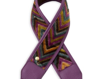 Purple Chevron Camera Strap with Leather, Comfortable Padding, Luxury Fashion for Women, Soft Suede Backing, 2" wide