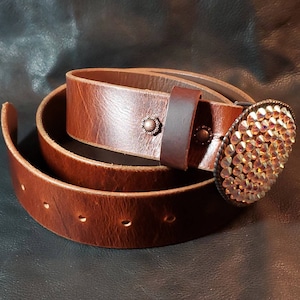 1.5 Inch Full Grain Buffalo Leather Belt Strap - Reddish Brown Distressed - View #5