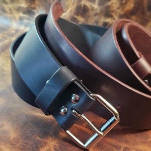 Premium Leather 2&quot; Wide Handmade Full Grain Premium Leather Belt - Silver Finish Roller Buckle