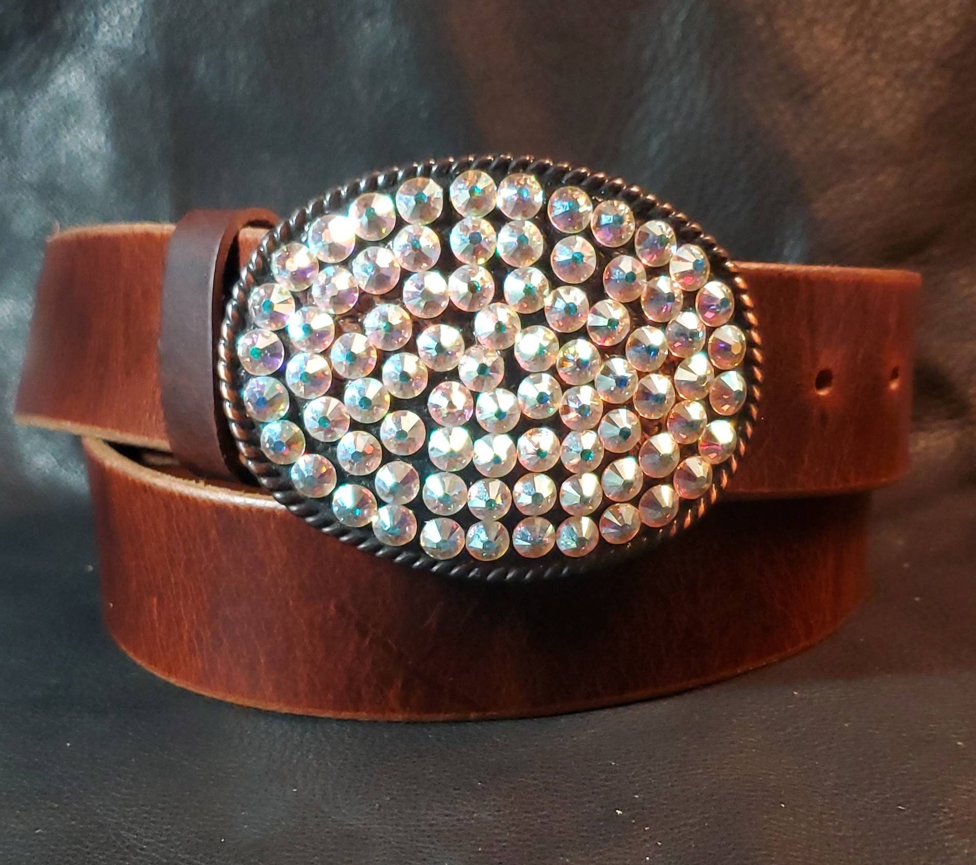 Stunning Brown B-Low the Belt. Rhinestone Buckle, Small. Western Rhinestone Buckle Plain Leather Belt, Brown | S - 32  main image 4