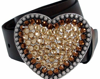 Vintage BRIDGET SHUSTER Leather Belt, Rhinestone Heart  display picture 3