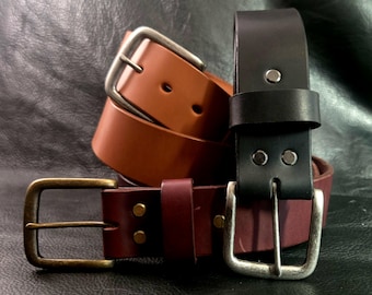 Cinturón informal de cuero flor plena flor, grueso y resistente, cortado a mano, de 1,75" de ancho, de 1-3/4" de ancho.