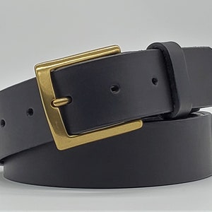 Handmade Full Grain Black Leather Belt: USA Made Brass Buckle