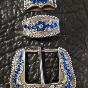 Rhinestone Sapphire Crystals Western Belt buckle set, 1.5 wide