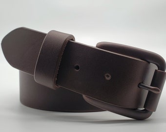 Handmade Full Grain Leather Belt: 1.5" Dark Brown Antique Copper Buckle