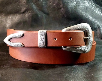 Ceinture western en cuir pleine fleur - Ceinture effilée de 1-1/4" de large à 1"