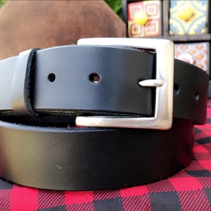 Made in USA 1 3/8" Wide Handmade Full Grain Leather Casual Belt -  Available in Custom Sizes - Black