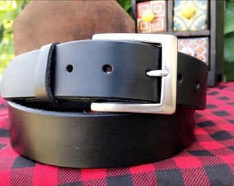 Made in USA 1 3/8" Wide Handmade Full Grain Leather Casual Belt -  Available in Custom Sizes - Black