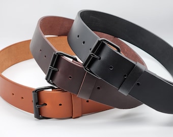 Handmade USA Full Grain Leather Belt - 2&quot; Wide Roller Buckle
