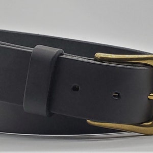Handmade Black Full Grain Leather Belt: Solid Brass Buckle, Custom Size