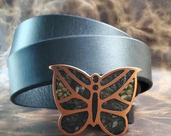 Vintage Cloisonné Scarf Belt Slide Buckle Black W Butterfly  display picture 2