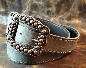 Vintage Tan Leather Belt With Circle Cutout Design, Silver  display picture 1