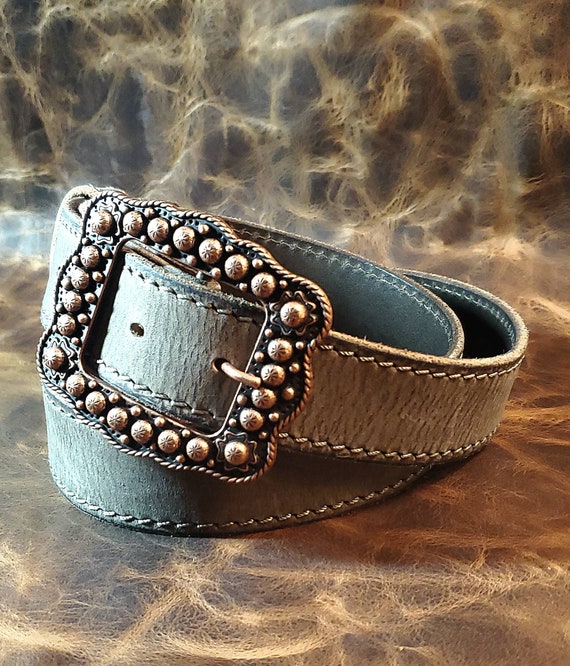 Vintage Full Grain Leather Belt With Sunburst Cart Buckle - Etsy display picture 3