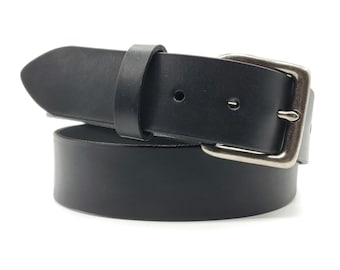 Handmade Full Grain Leather Belt: 1.5" Wide, Antique Silver Buckle