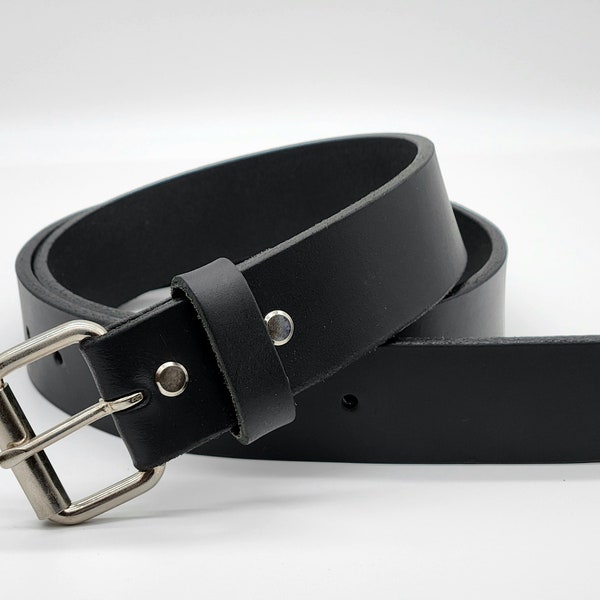 Made in USA - 1.5" Wide Leather Belt with Silver Roller Buckle