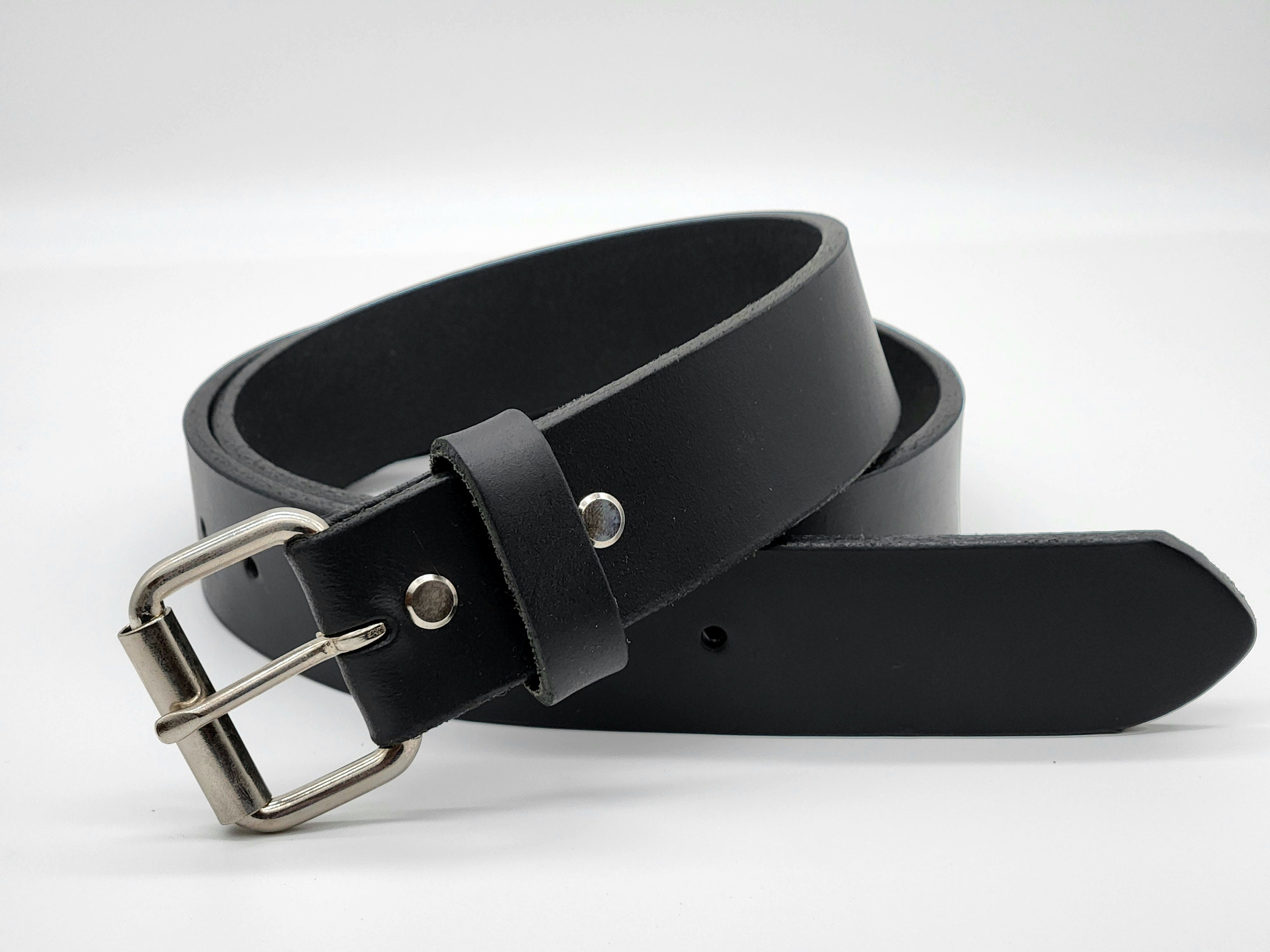 Made in USA - 1.5" Wide Leather Belt with Silver Roller Buckle