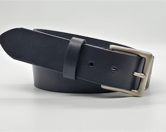 Made in USA 1.5" Wide Handmade Black Full Grain Premium Leather Casual Belt - Available in Custom Sizes