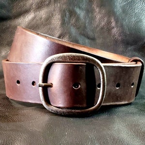 Hand Cut - Full Grain Center Bar Buckle Casual Thick Leather Belt - 1-3/4&quot; Wide -