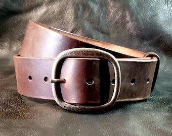1.75" wide, Hand Cut - Full Grain Center Bar Buckle Casual Thick Leather Belt - 1-3/4" Wide -
