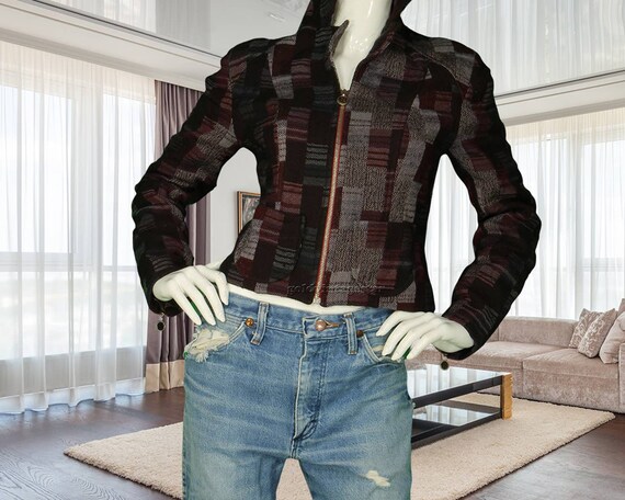 Christian Lacroix, 90s Vintage Bazar Christian Lacroix France Patchwork Wool Work Blazer Jacket S