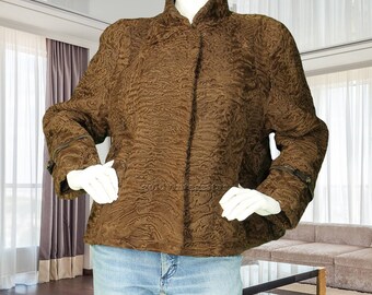 Vintage Swakara Persian Karakul Lamb Fur Brown Jacket XL