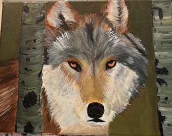 Wolf between Trees Acrylic Painting