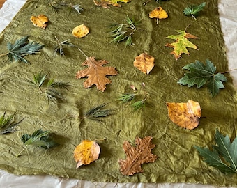 Naturally Dyed & Eco-printed Linen Scarf/Shawl