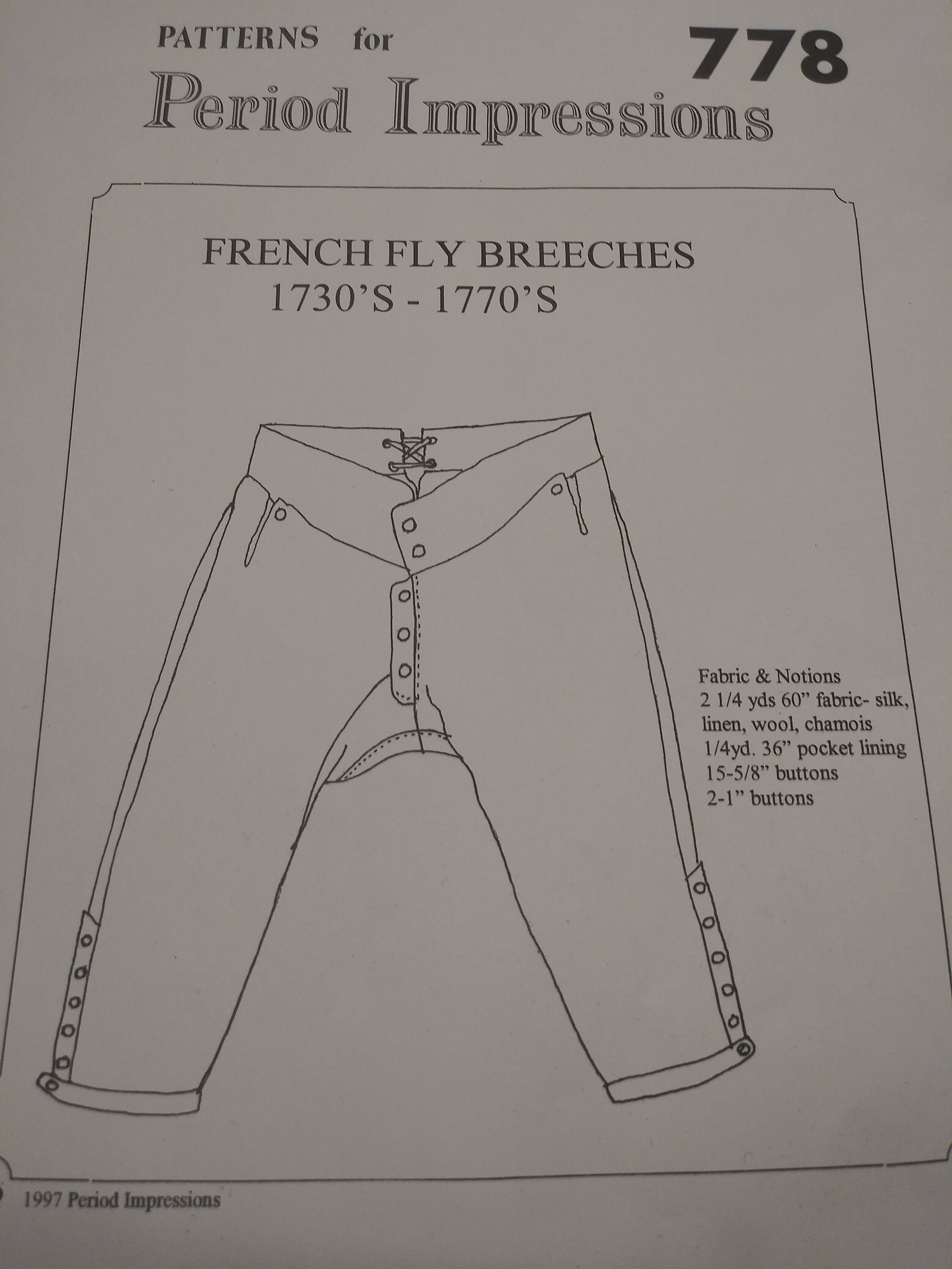 Period Impressions French Fly Breeches Pattern by Smoke & Fire Etsy