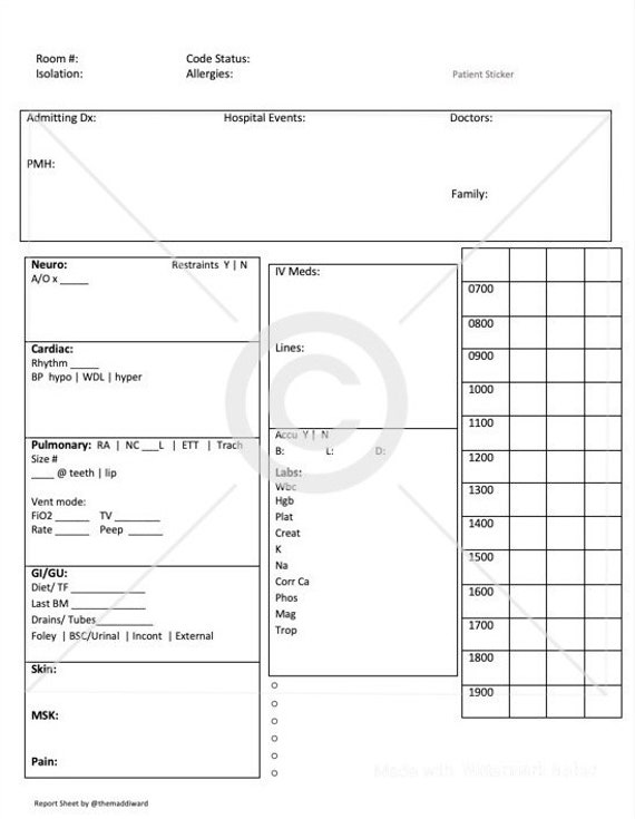 Nurse ICU Report Sheet DAY shift | Etsy