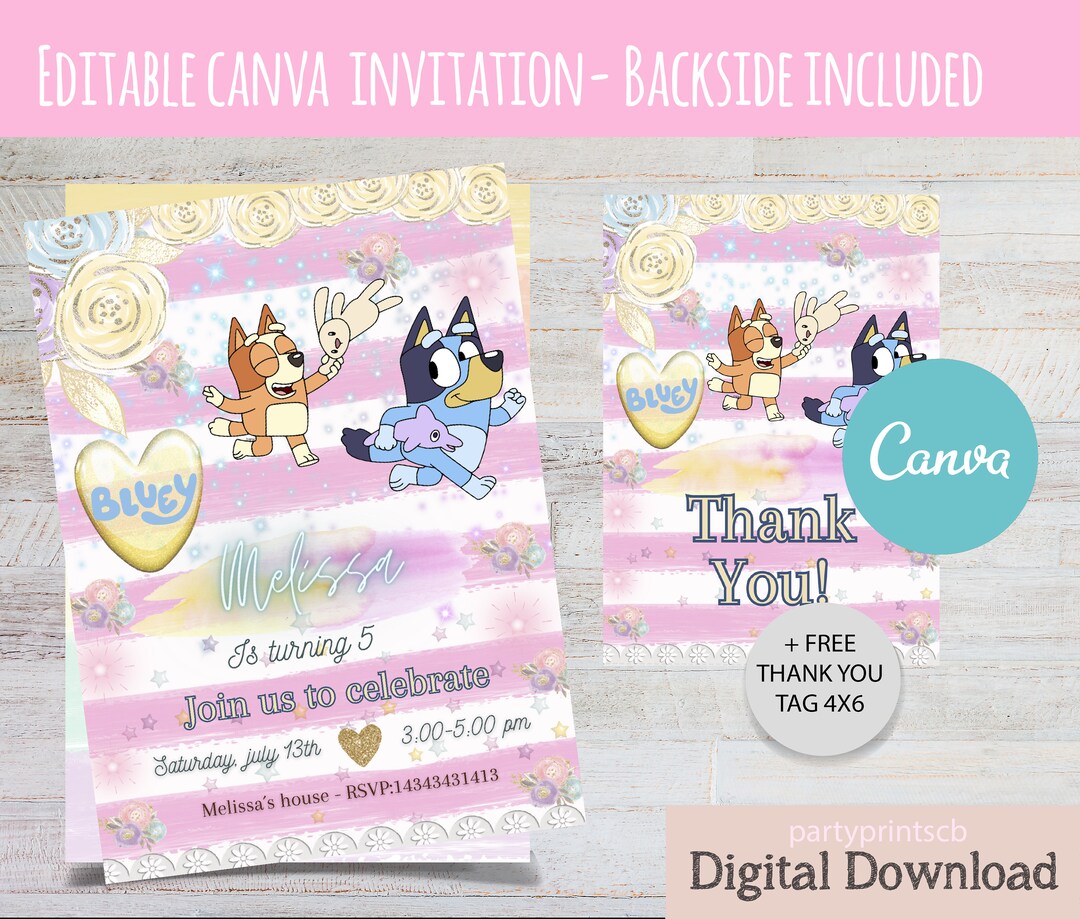 Bluey CANVA TEMPLATE Invitation Etsy Bluey CANVA TEMPLATE Invitation Etsy