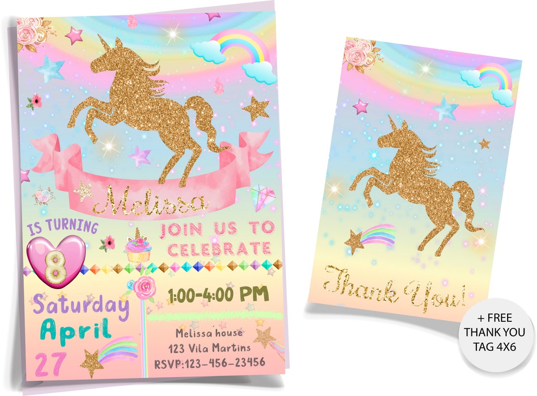 Printable Unicorn Invitations, Unicorn Theme Invitation, Unicorn ...