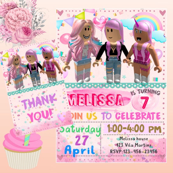 Girl Roblox Invitation Girl Roblox Invitations Etsy - roblox papercraft girl