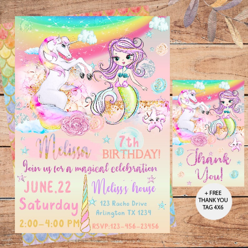 mermaid unicorn invitation mermaid invite unicorn mermaid