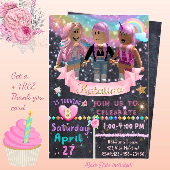 Girl Roblox Invitation Girl Roblox Invitations Girl Roblox Etsy - roblox party supplies download only roblox girl party decorations