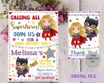 girl superhero invitations, girl superhero invitation template, girl superhero party invitations, girl superhero birthday invitation