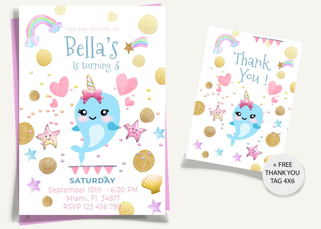 Narwhal Invitation, Narwhal Birthday Printable, Narwhal Party ...
