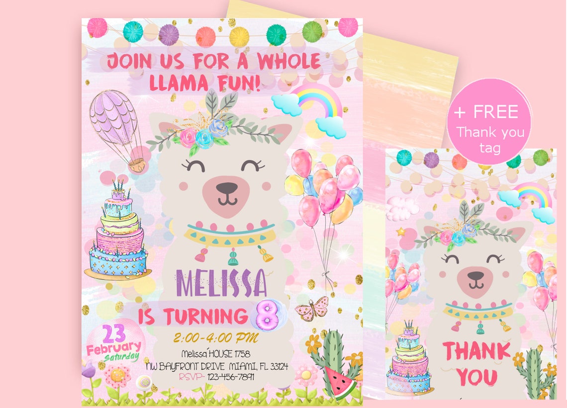 Llama Invitation Llama Birthday Invitation Printable Llama - Etsy