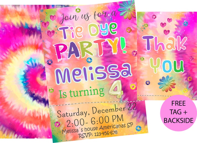 tie dye invitation tie dye birthday invitation etsy