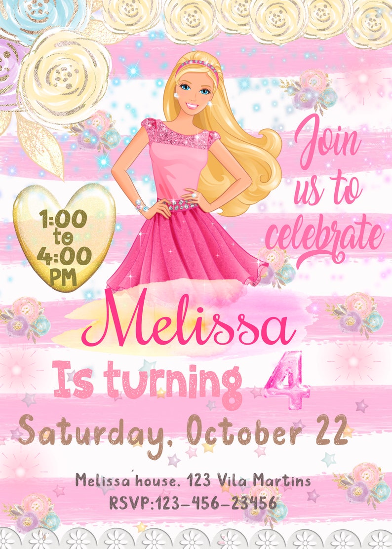 Barbie birthday invitations barbie party invitations barbie | Etsy