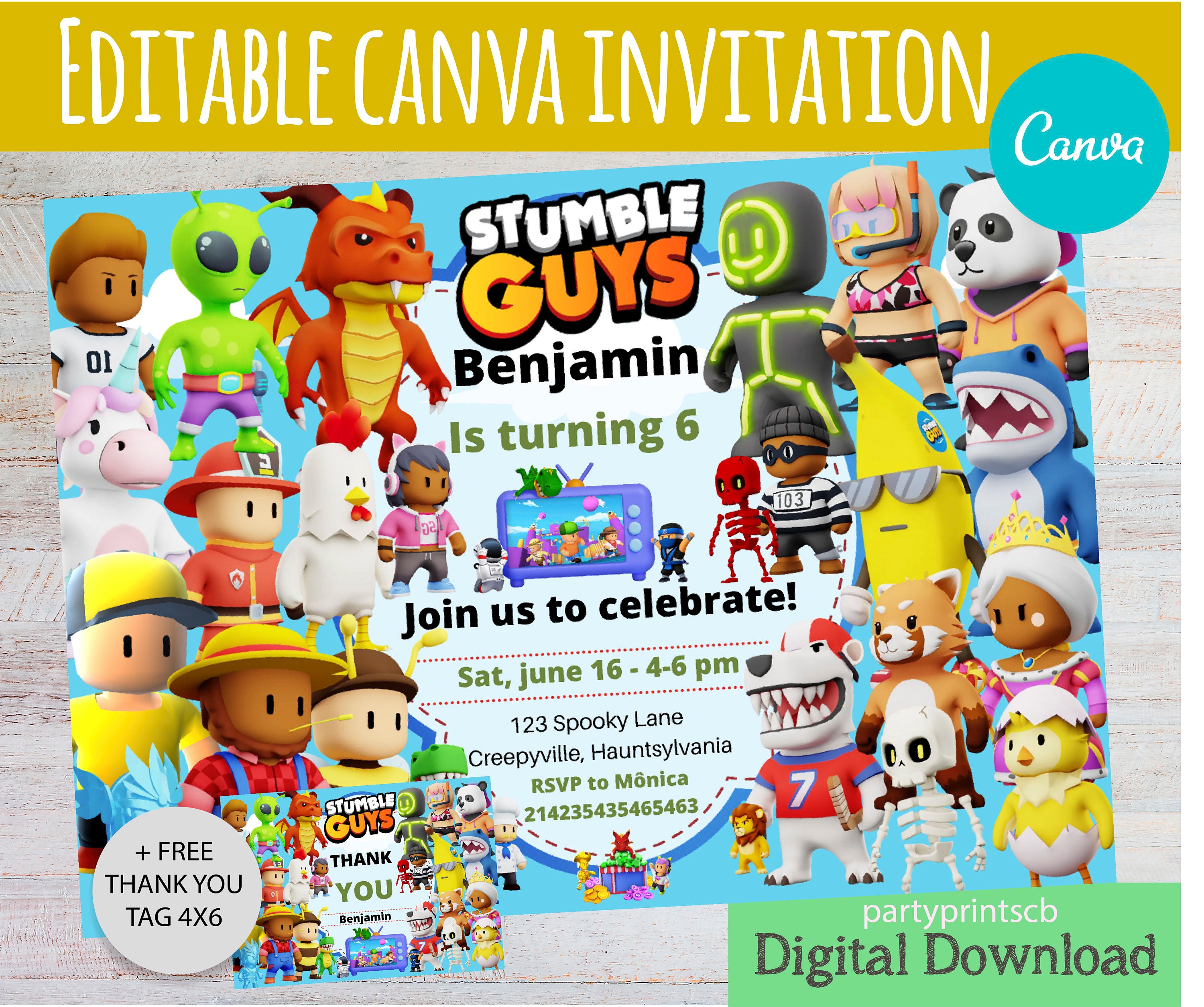 EDITABLE CANVA Stumble Guys Invitation (Download Now) 